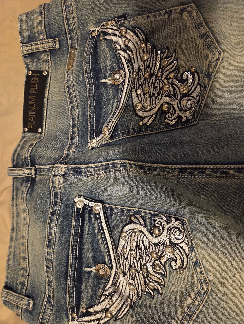 Platinum Plush Women's Light Wash Boot Cut Jeans with Embroidered Pockets